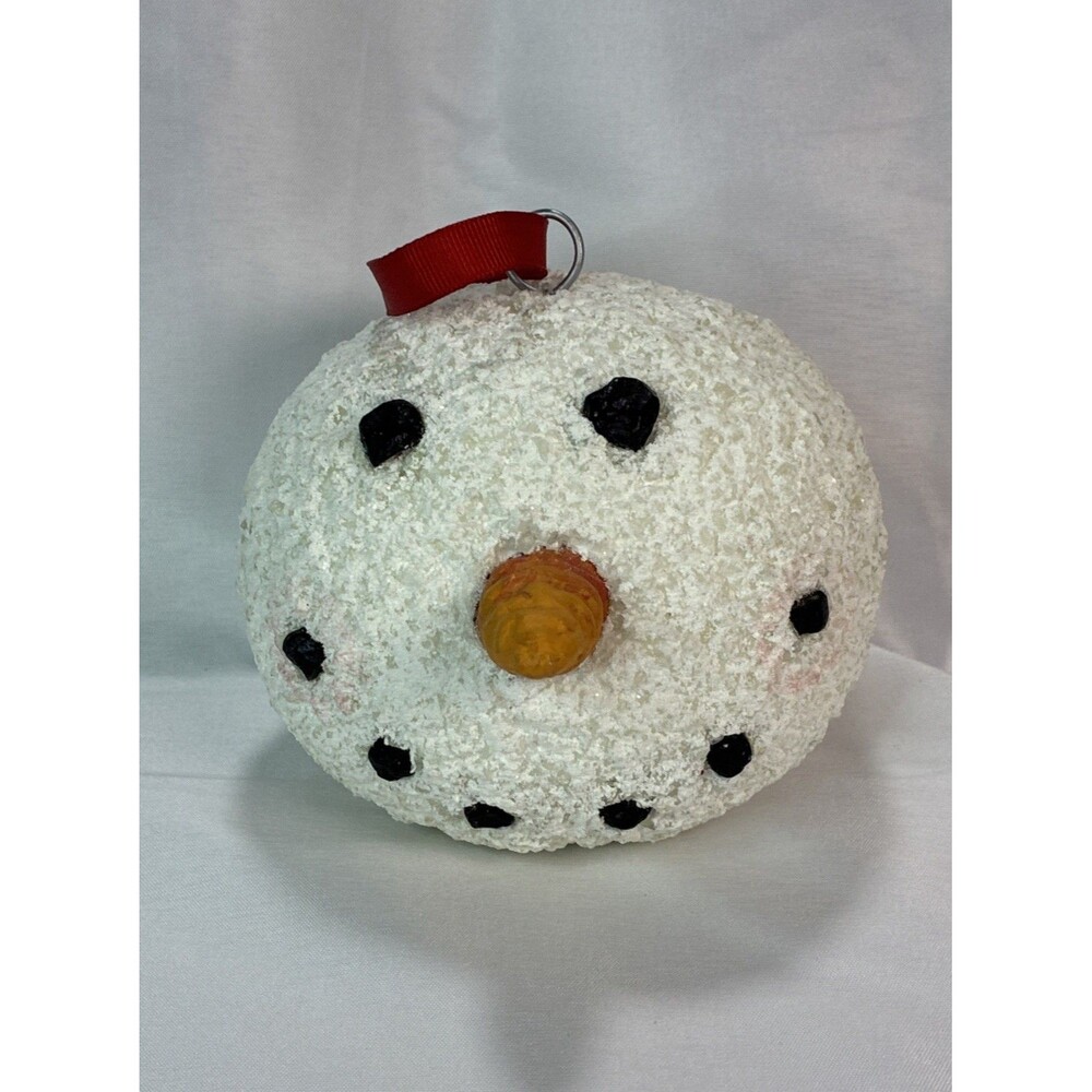 Vintage Primitive Snowball Snowman Head Ornament Textured Mica Glitter